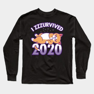 Funny I Survived 2020 Pandemic Sleeping Cat Funny Cat Meme Long Sleeve T-Shirt